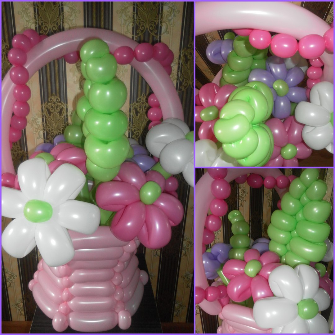 корзинка с цветами из воздушных шаров
